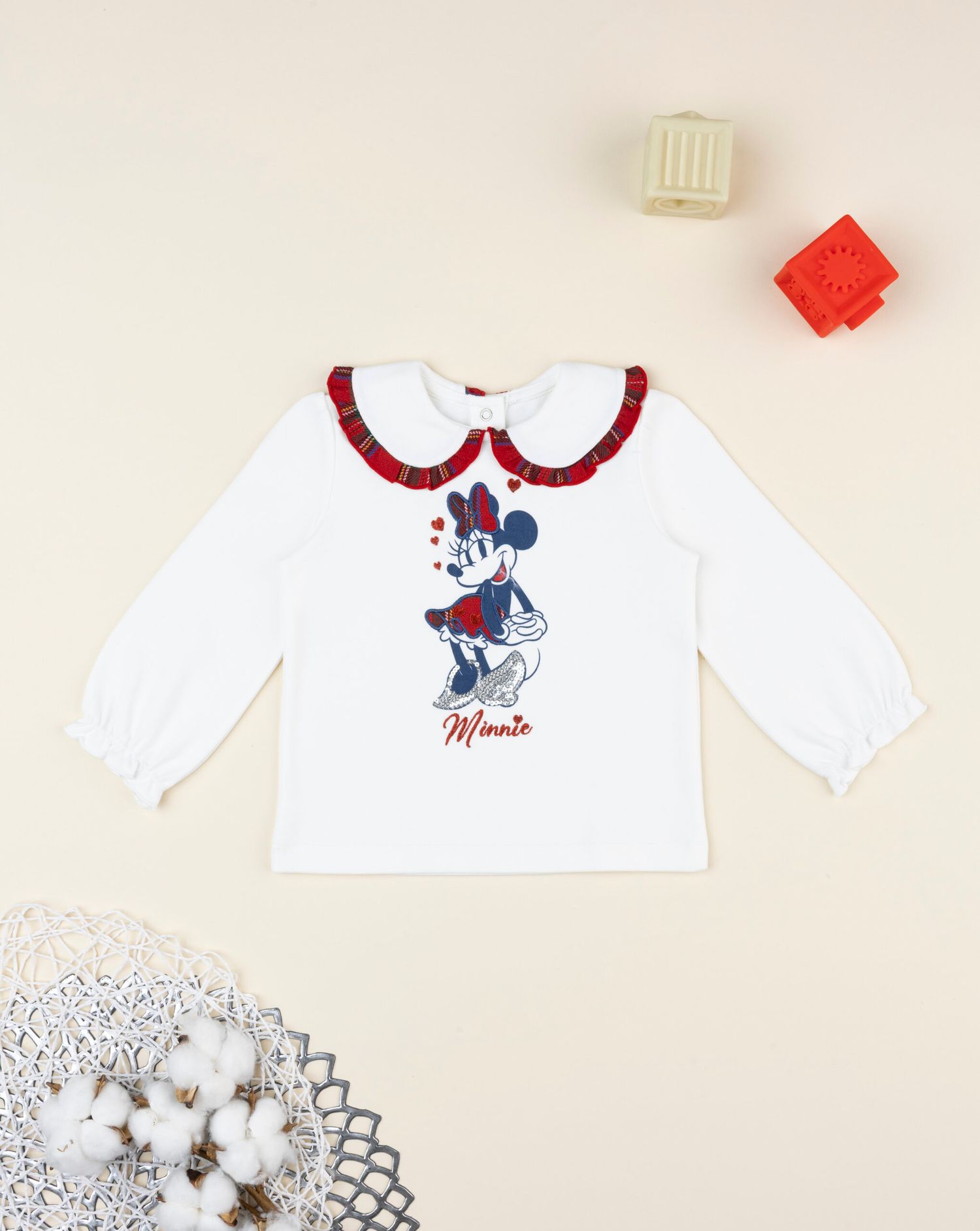 Polo bimba bianca minnie con colletto