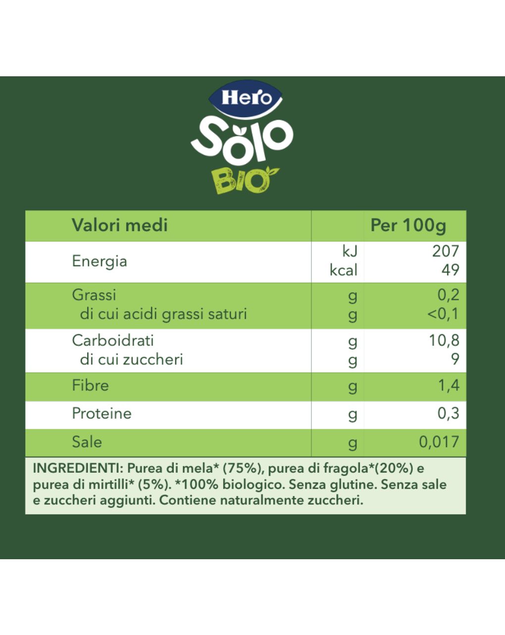 Omogeneizzato solo  mela fragola mirtillo 4x120g - hero