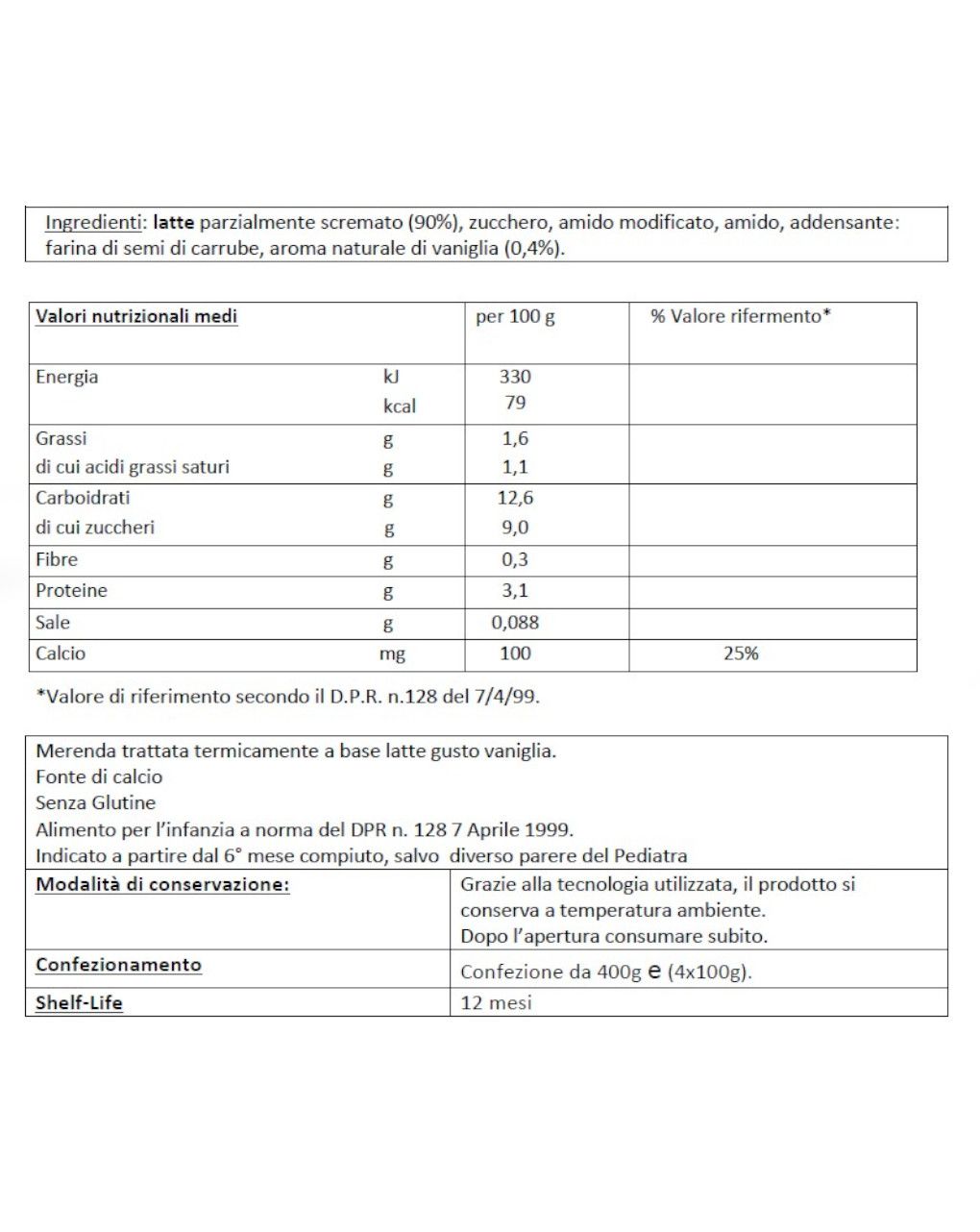 Merenda latte vaniglia 4x100gr - humana