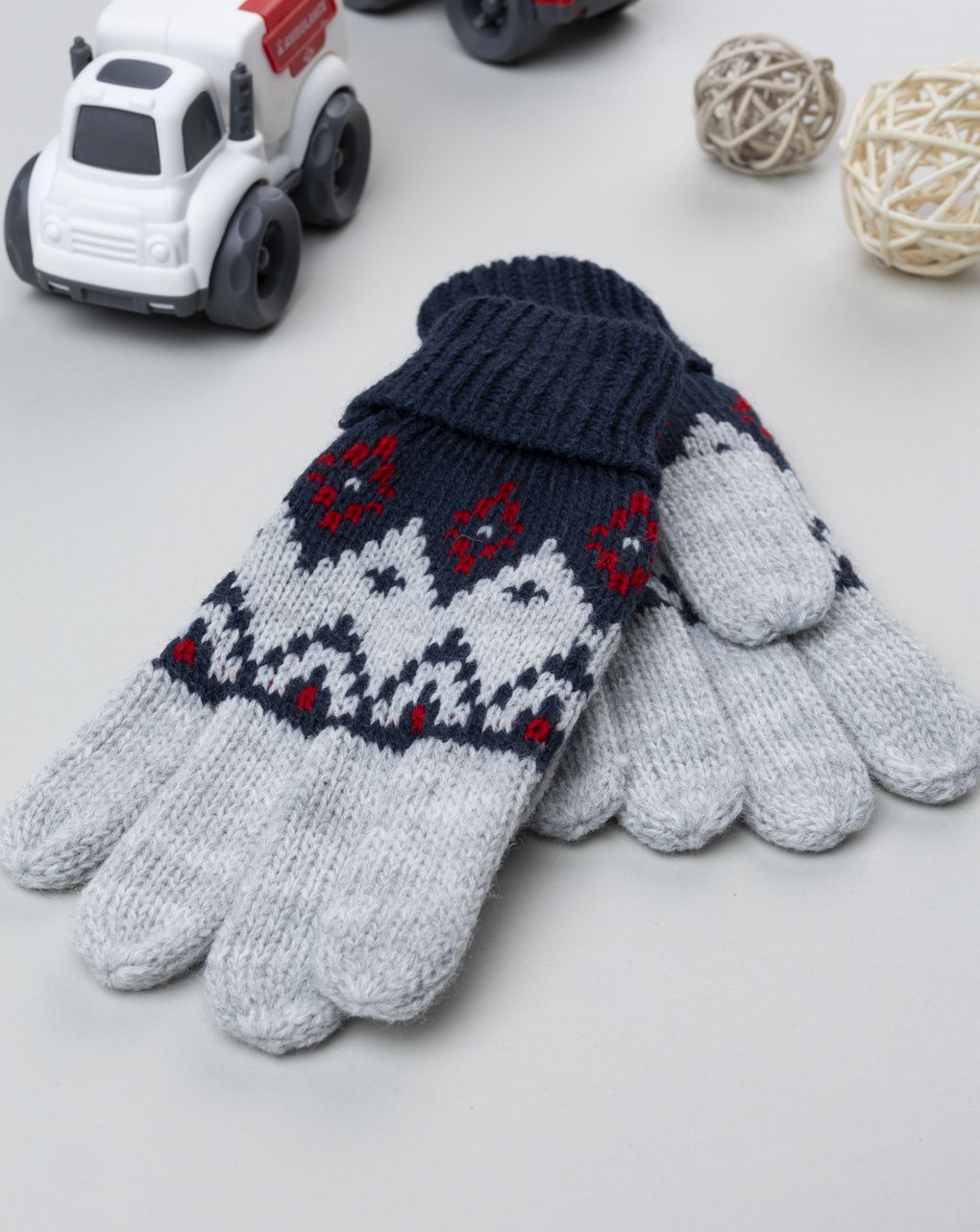 Guanti bimbo blu/grigi ricami