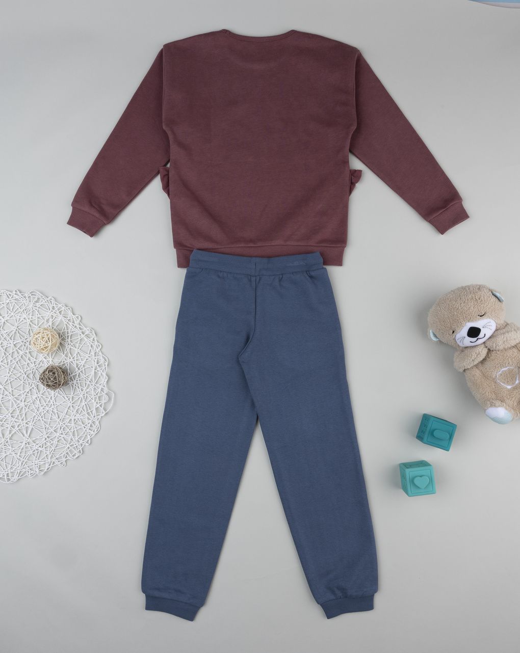 Jogger bambina bordeaux/blu con stampa