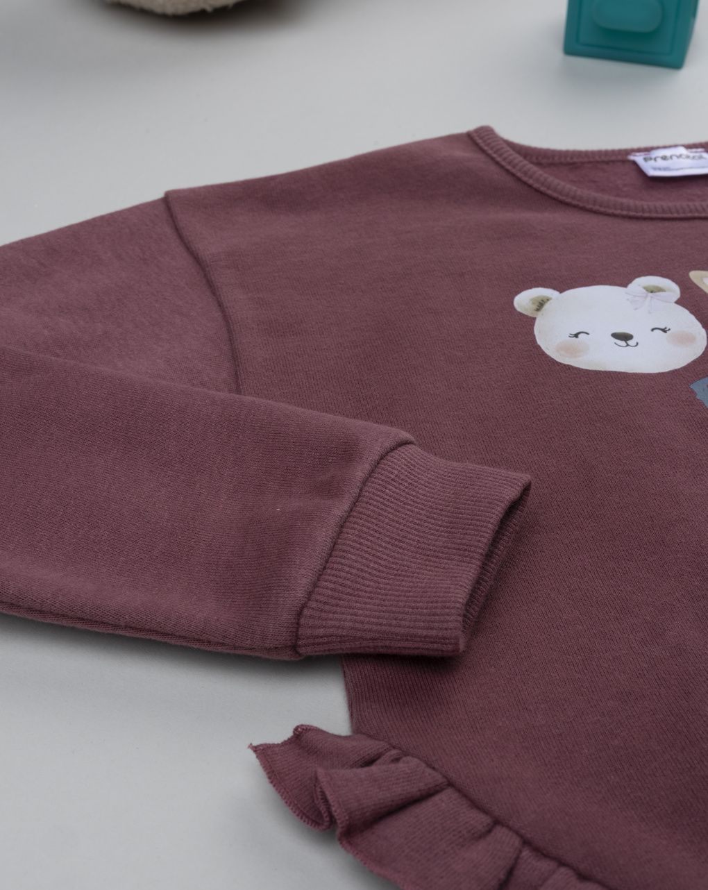 Jogger bambina bordeaux/blu con stampa