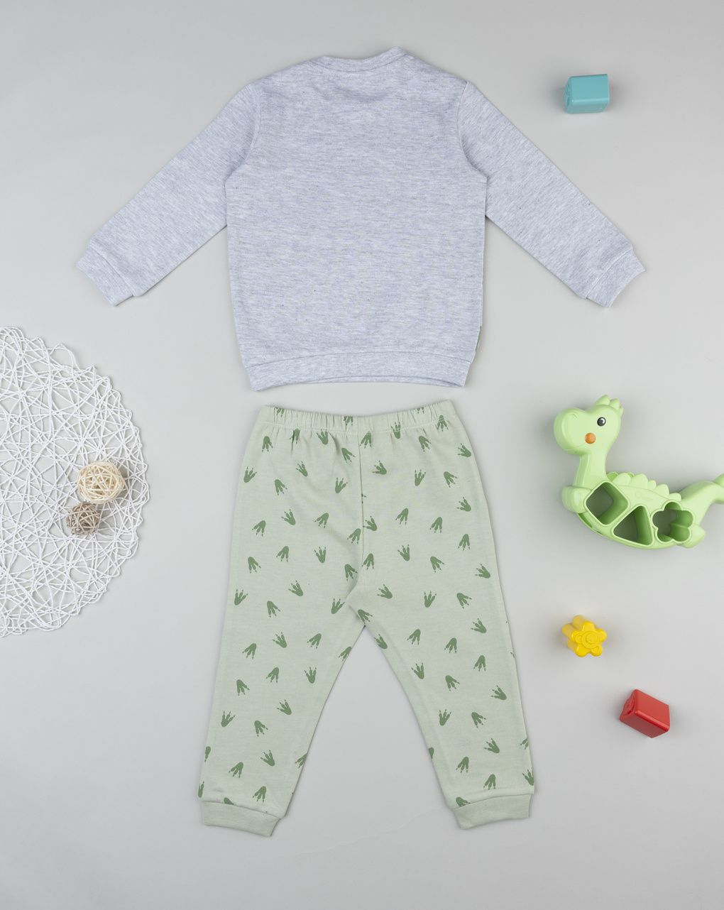 Pigiama bimbo verde/grigio dino
