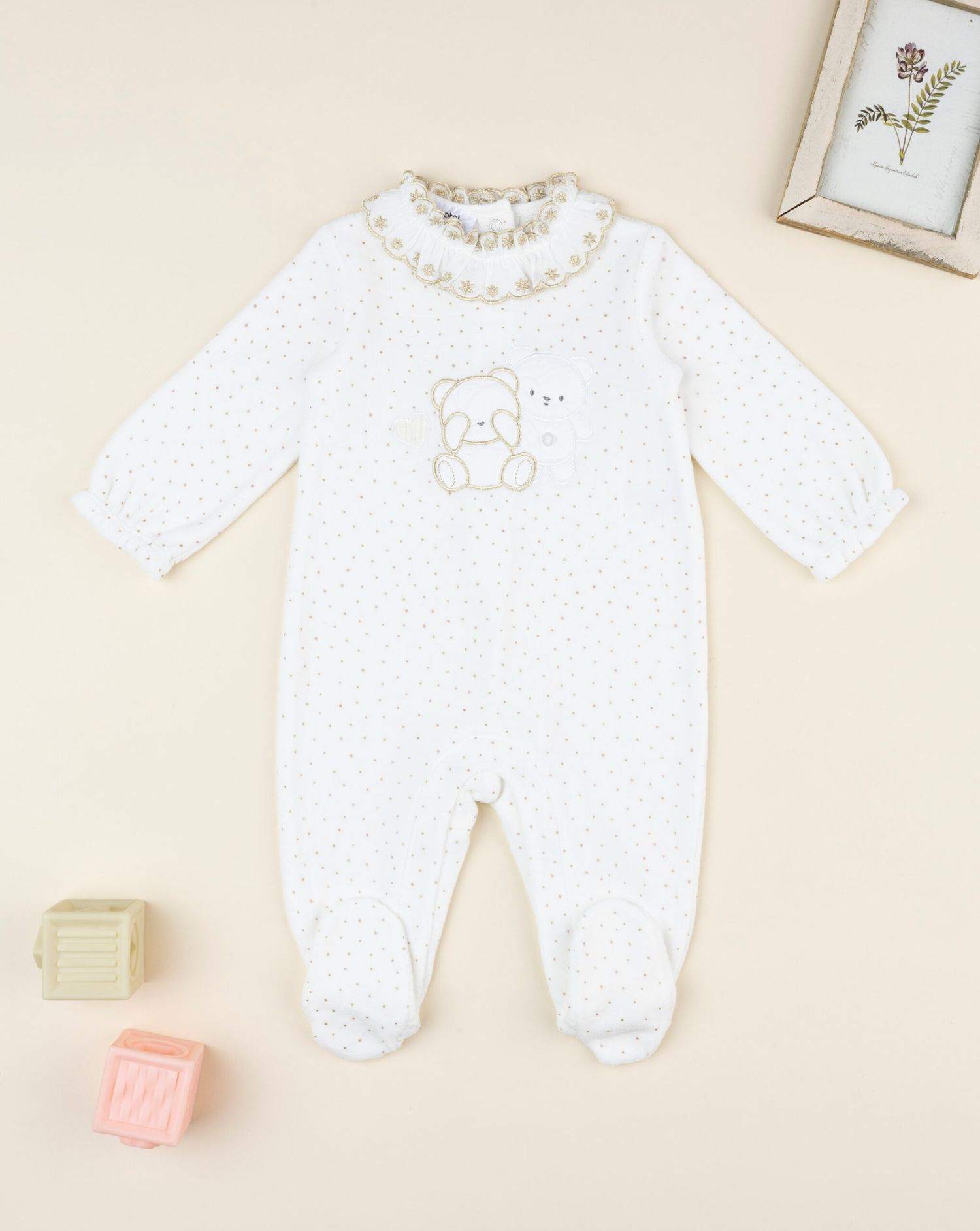 Tutina bimba bianca ricamo oro