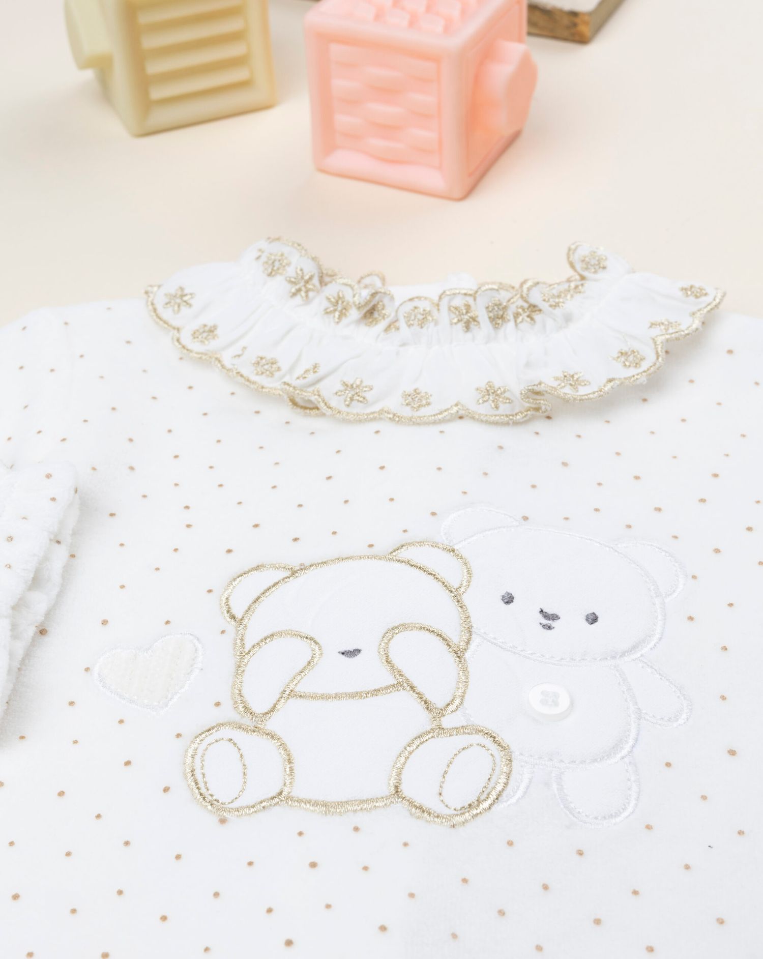 Tutina bimba bianca ricamo oro