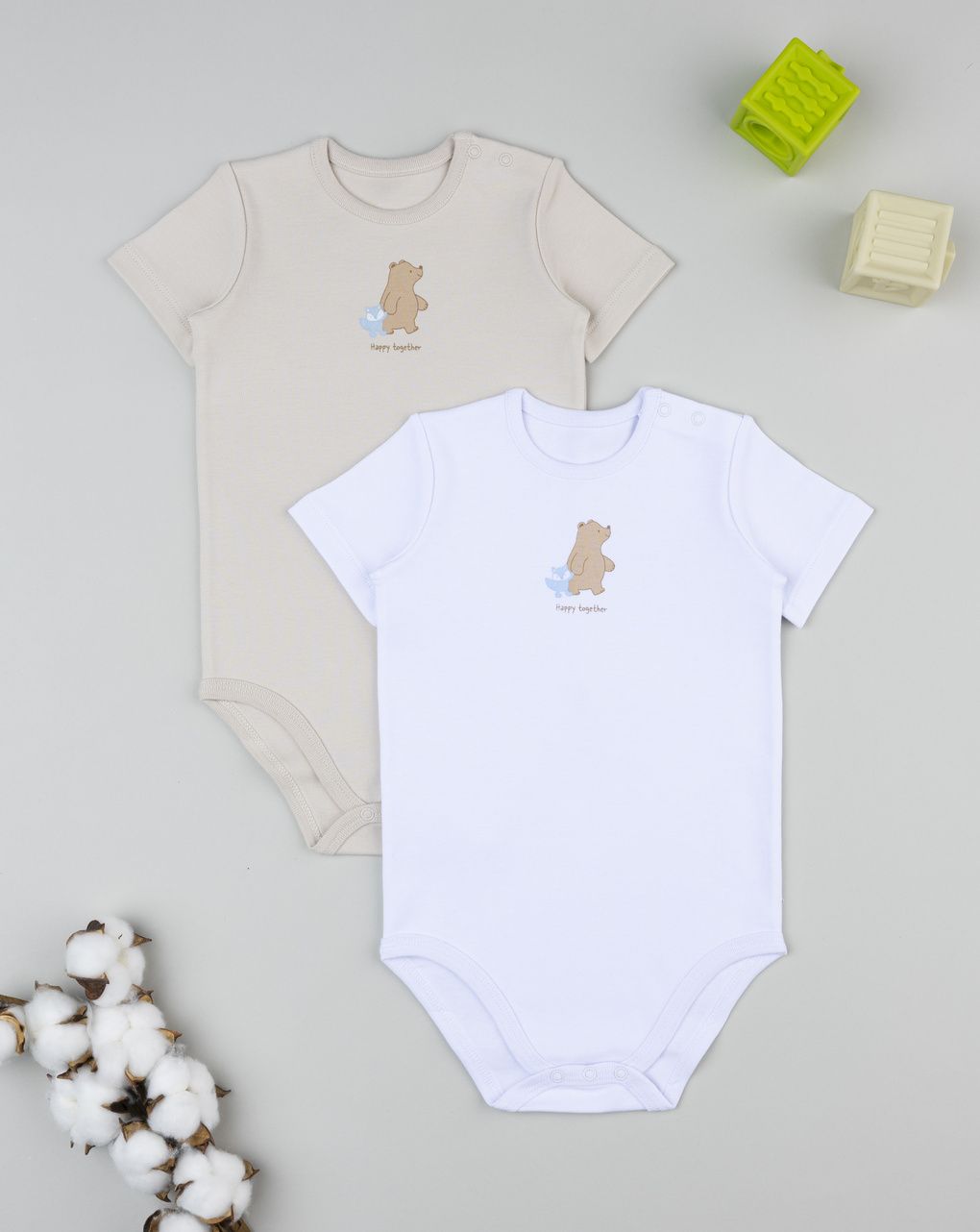 Pack 2 body bimbo bianco/beige orsetto
