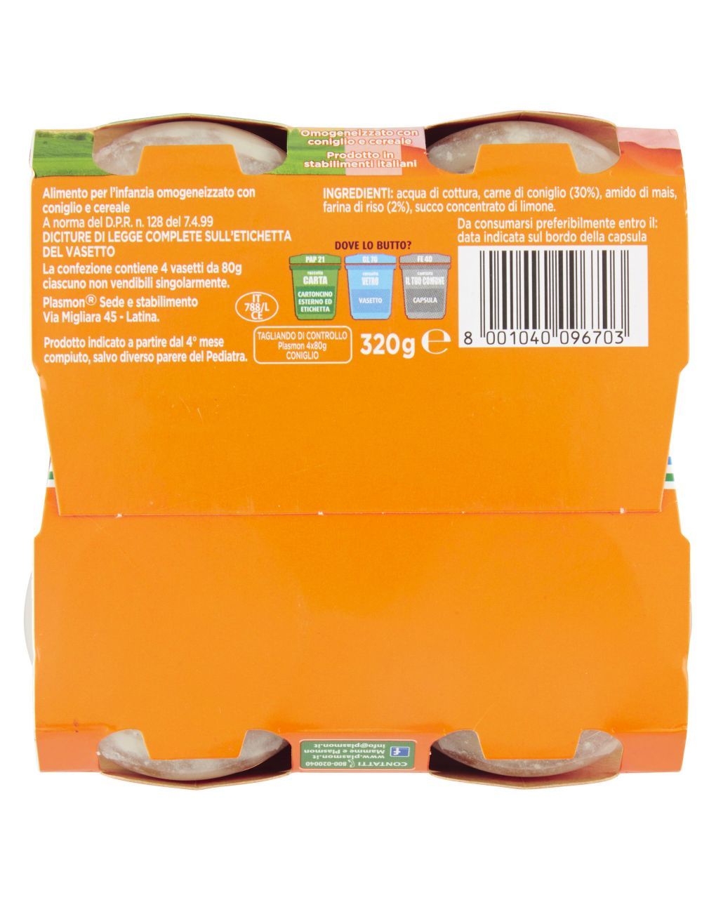 Omogeneizzato coniglio 4x80g - plasmon