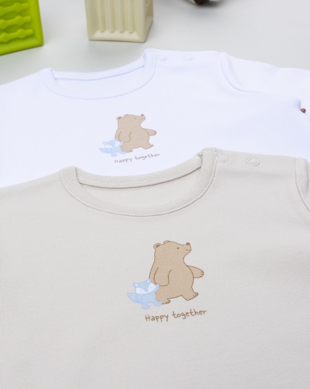 Pack 2 body bimbo bianco/beige orsetto