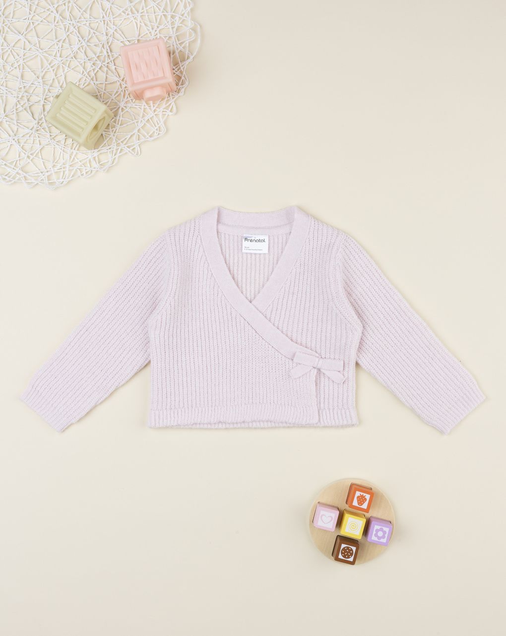 Cardigan bimba rosa con fiocco
