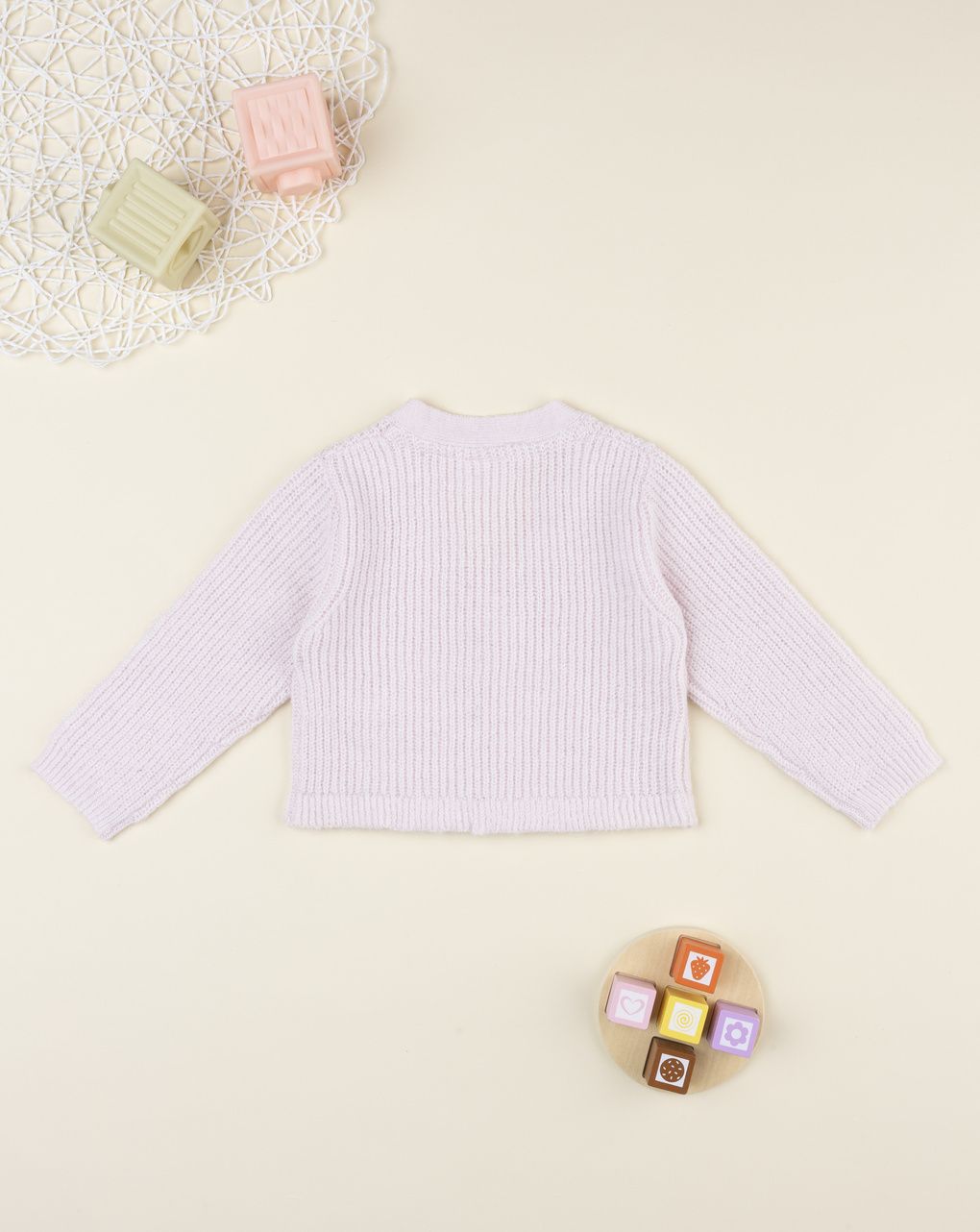 Cardigan bimba rosa con fiocco
