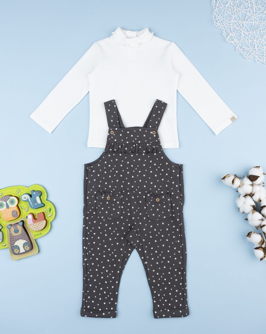 Completo salopette girgia più maglia bimba allover