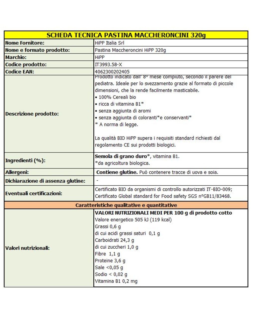 Pastina maccheroncini 320g - hipp