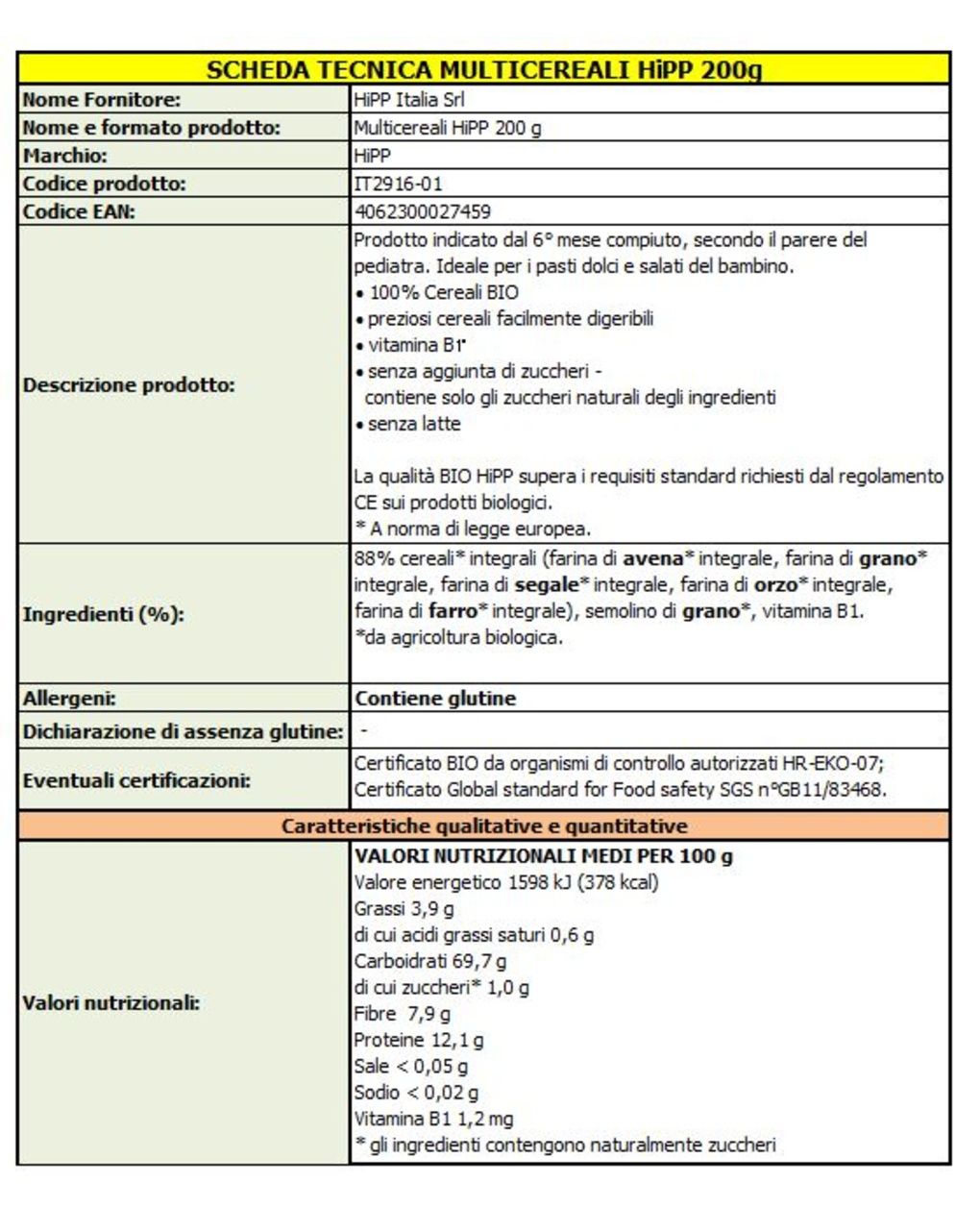 Crema multicereali 200g - hipp