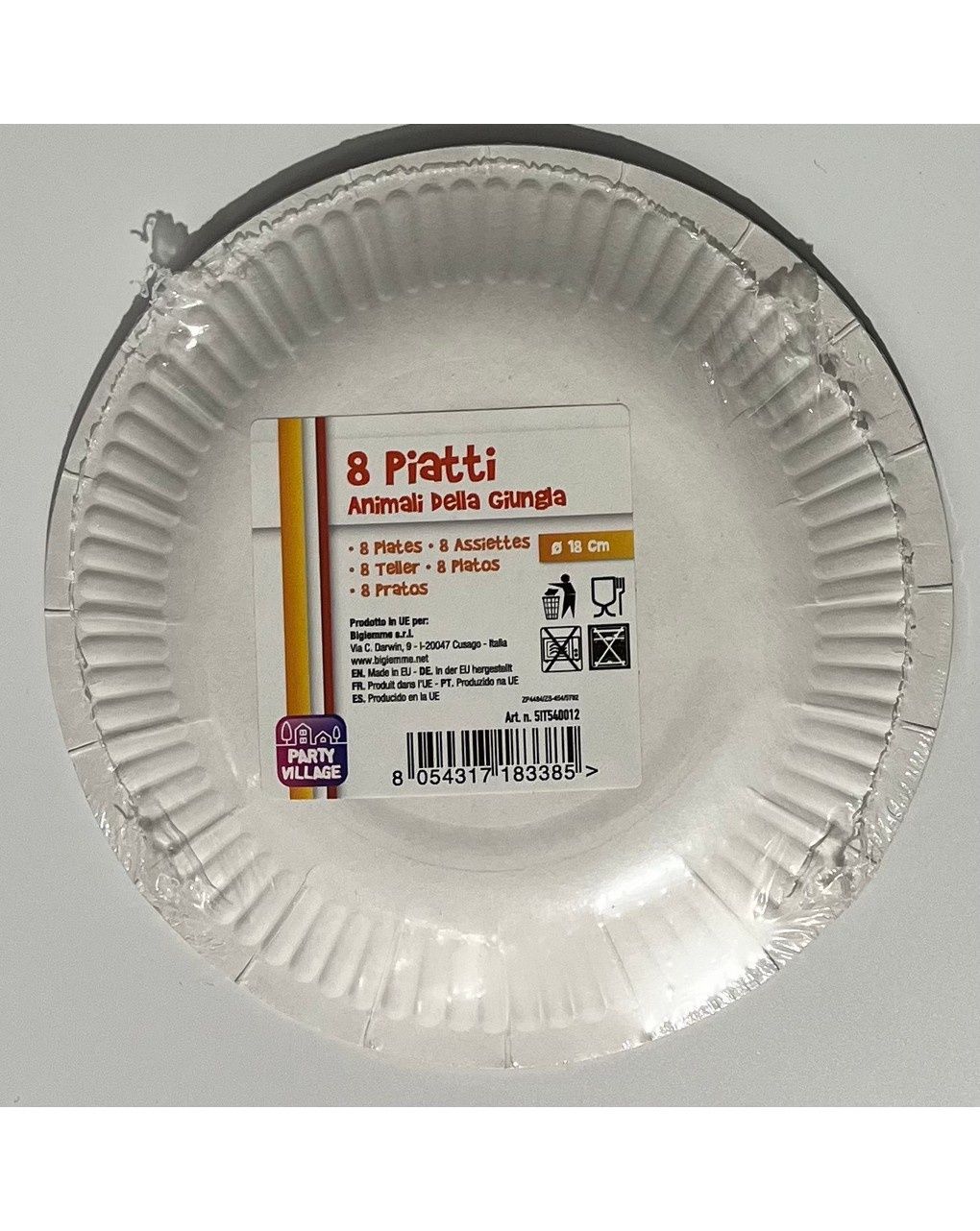 Piatto carta 18 cm - 8 pezzi - animali della giungla