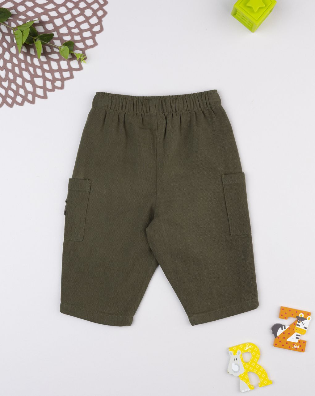 Pantalone bimbo verde patch orso