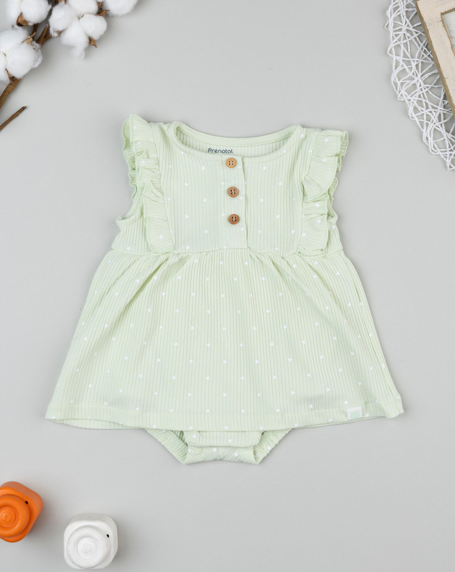 Pagliaccetto neonata verde con frill