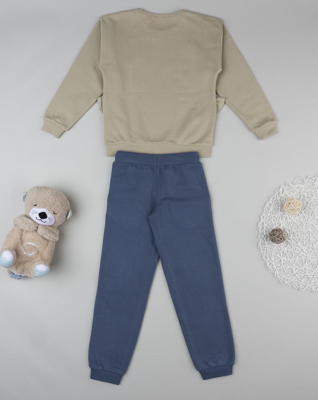 Jogger bambina beige/blu con stampa