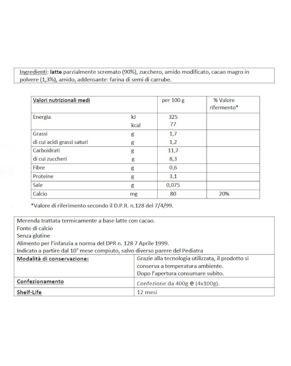 Humana merenda latte cacao 4x100gr