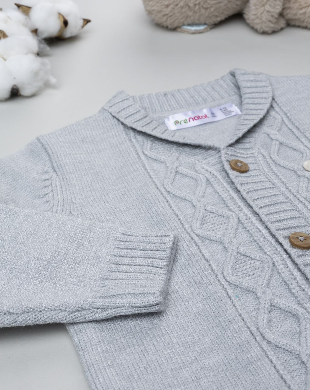 Cardigan bimbo grigio con patch