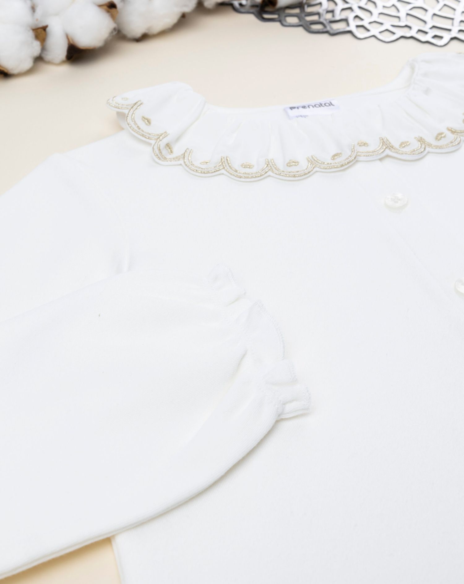Camicia bimba bianca colletto ricamato