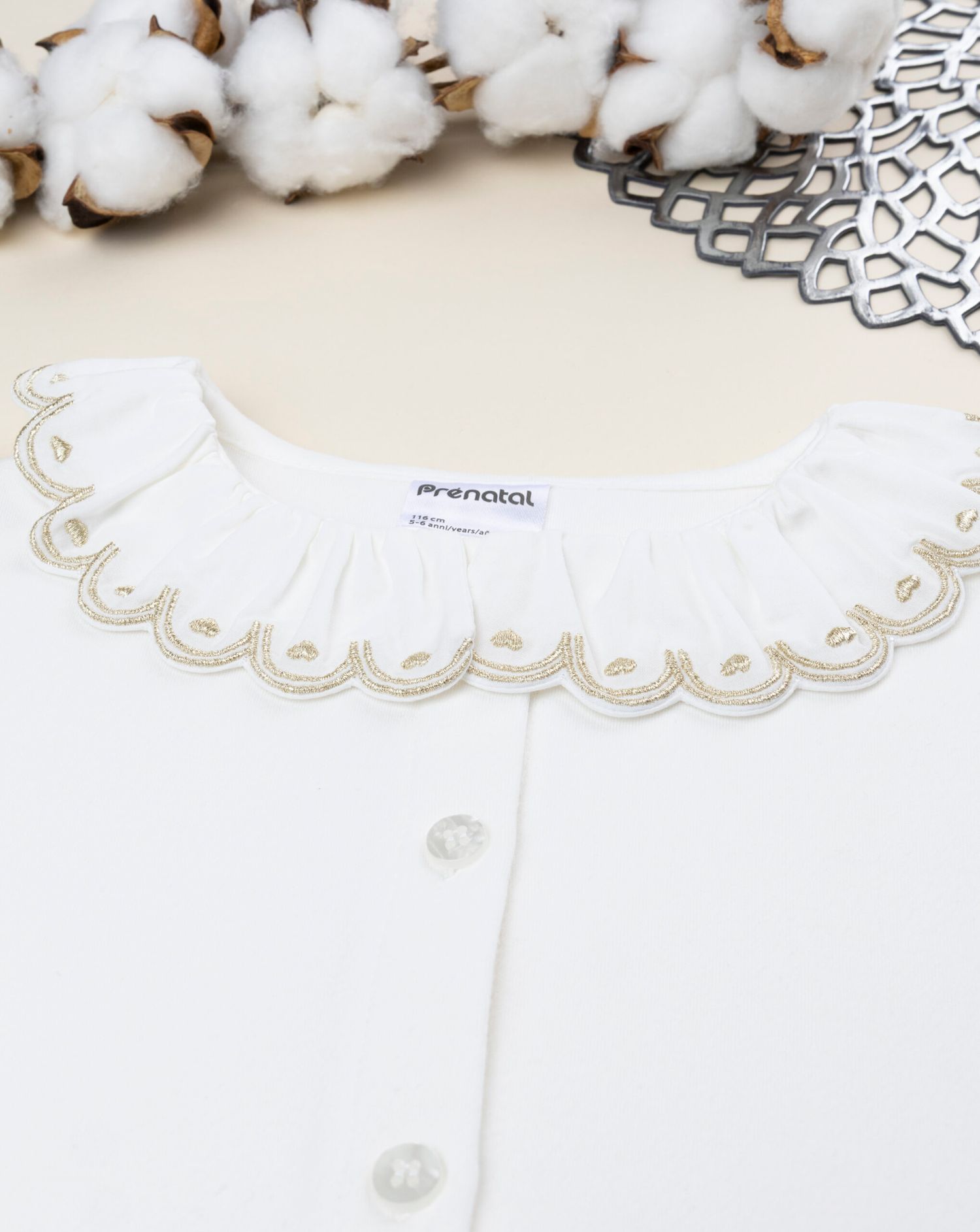 Camicia bimba bianca colletto ricamato