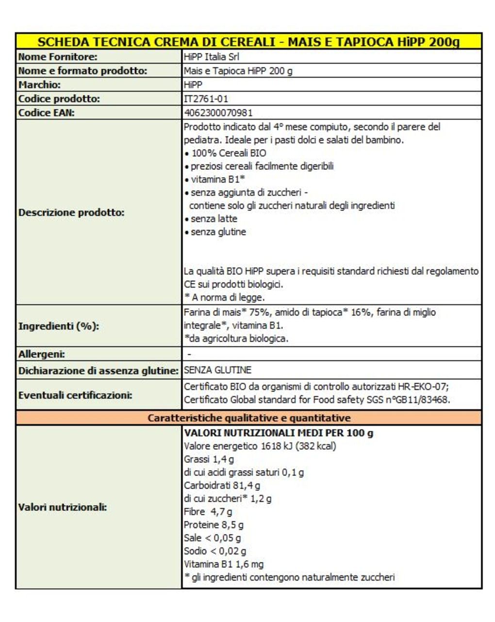 Crema mais e tapioca 200g - hipp