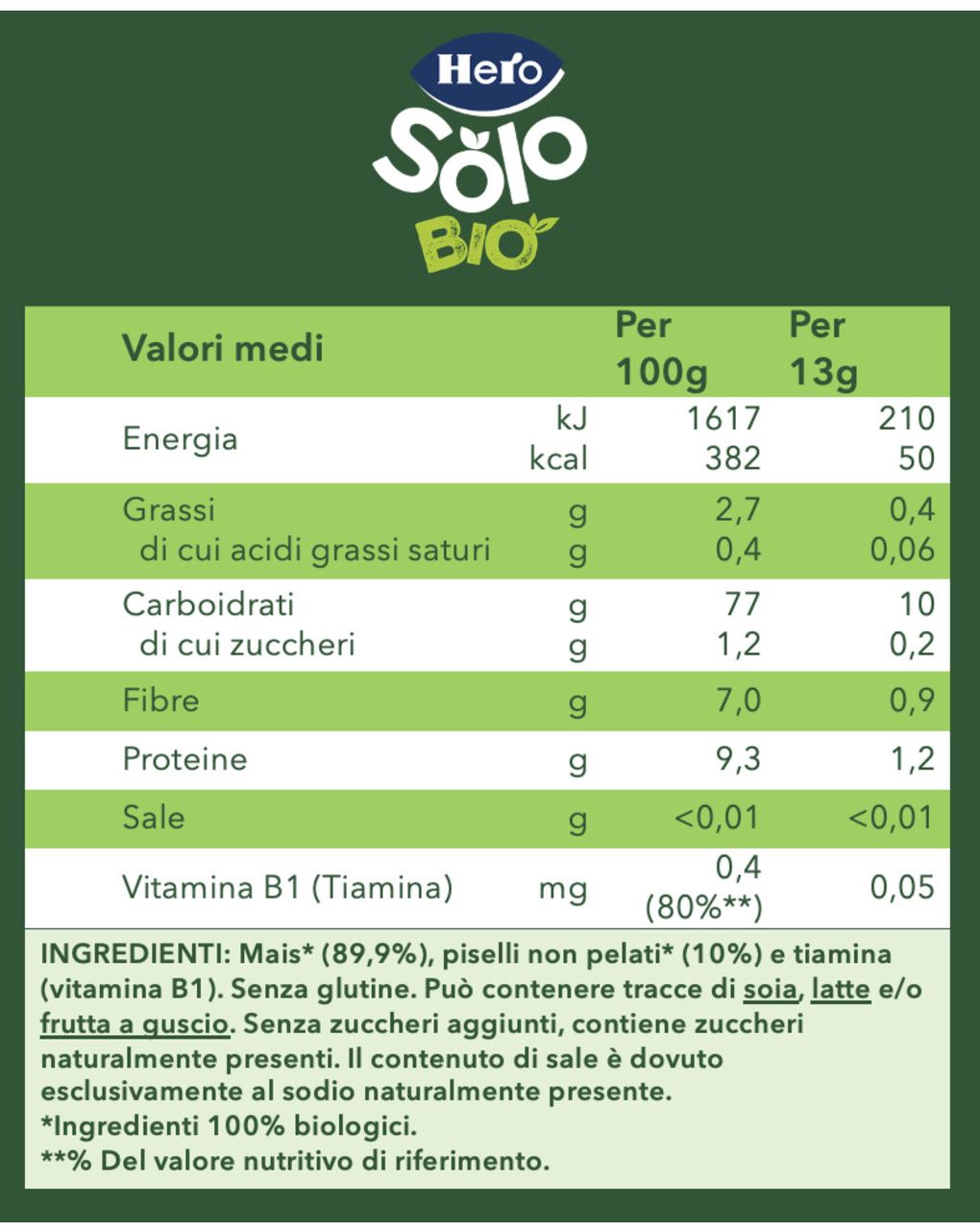 Snacks piselli mais 40 gr biologico - hero solo