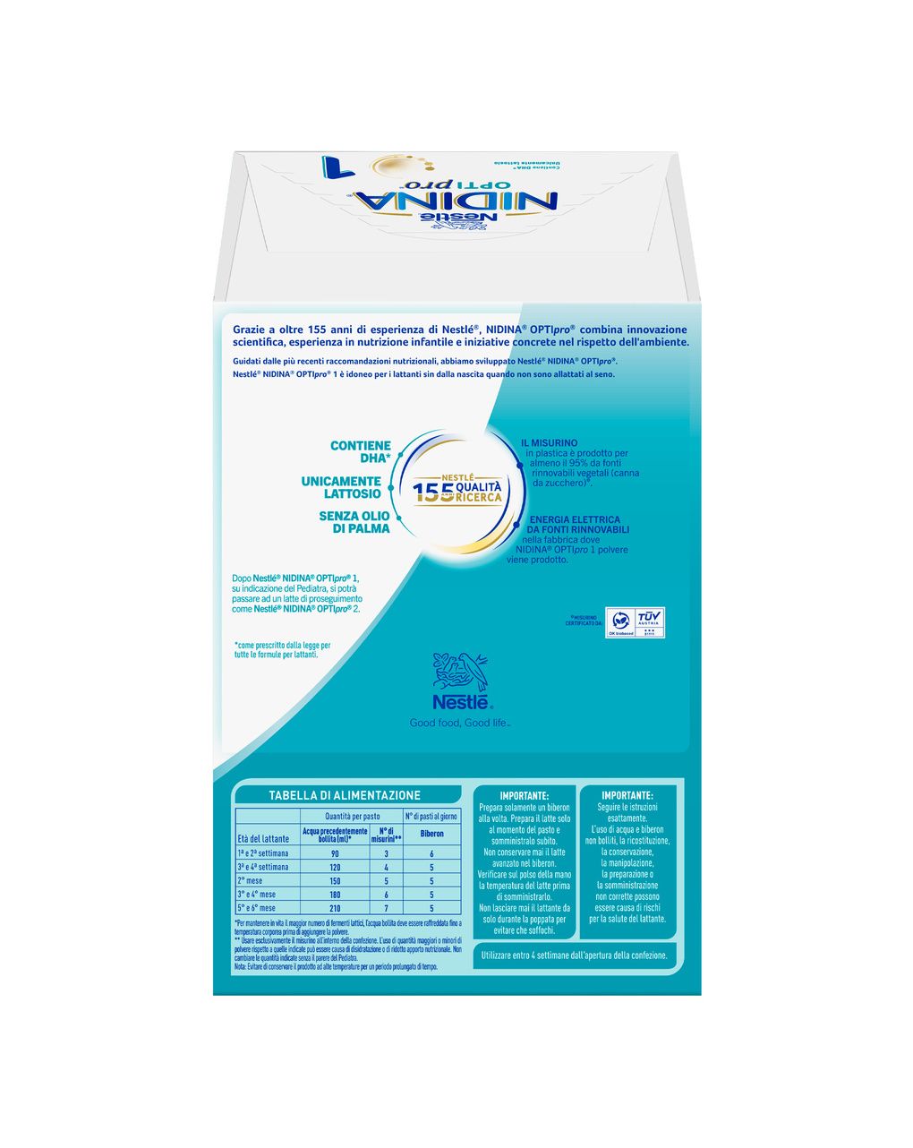 Nidina optipro 1 dalla nascita latte in polvere - 1.2 kg (2x600g) -nestlé