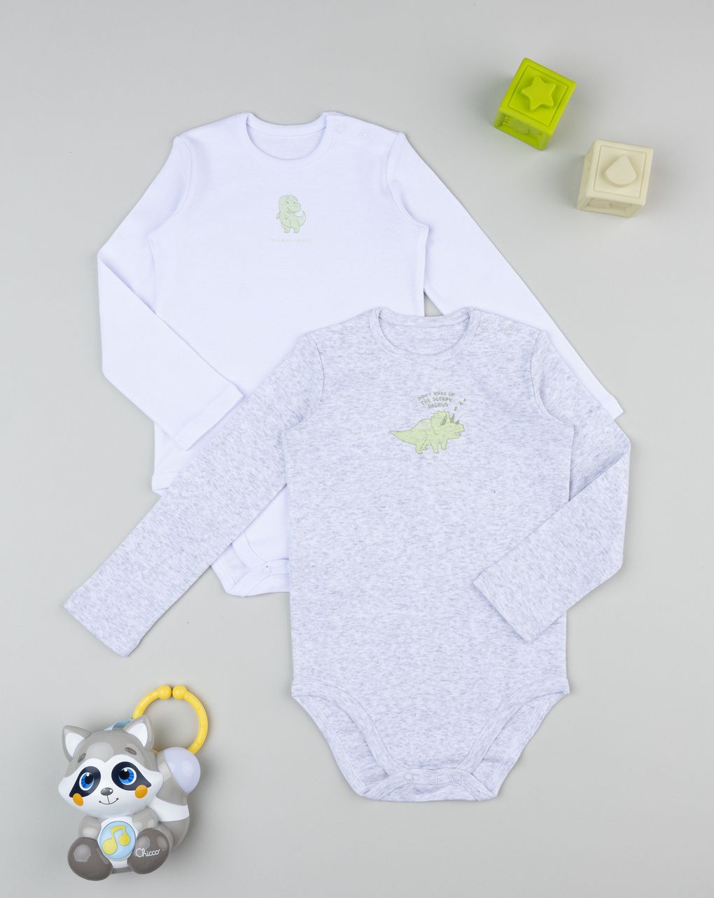 Pack 2 body bimbo bianco/grigio dino