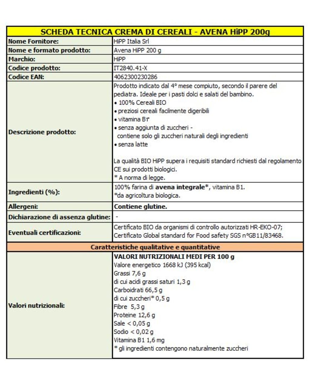 Crema di cereali avena 200g - hipp