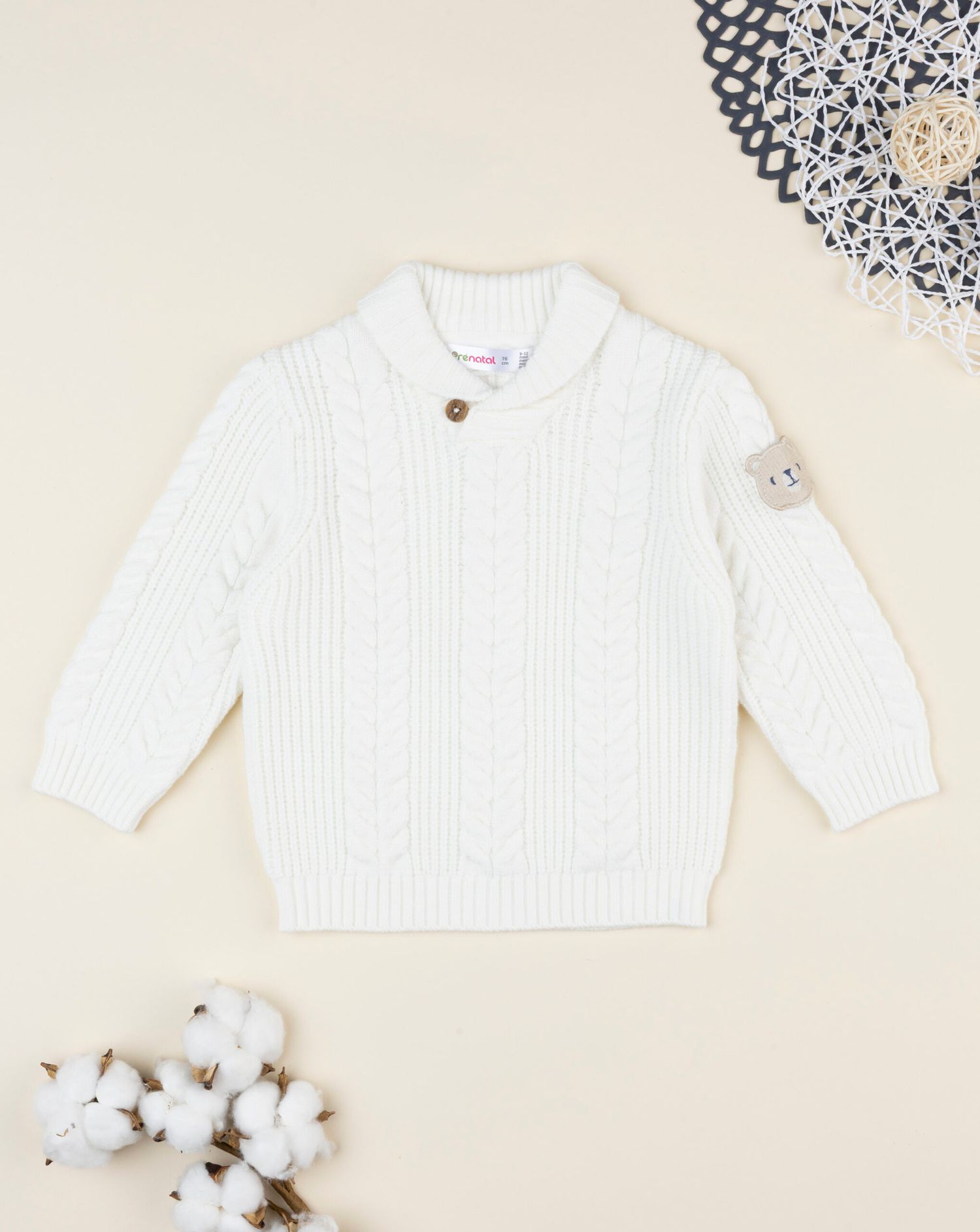 Maglia tricot bimbo bianca patch sul braccio