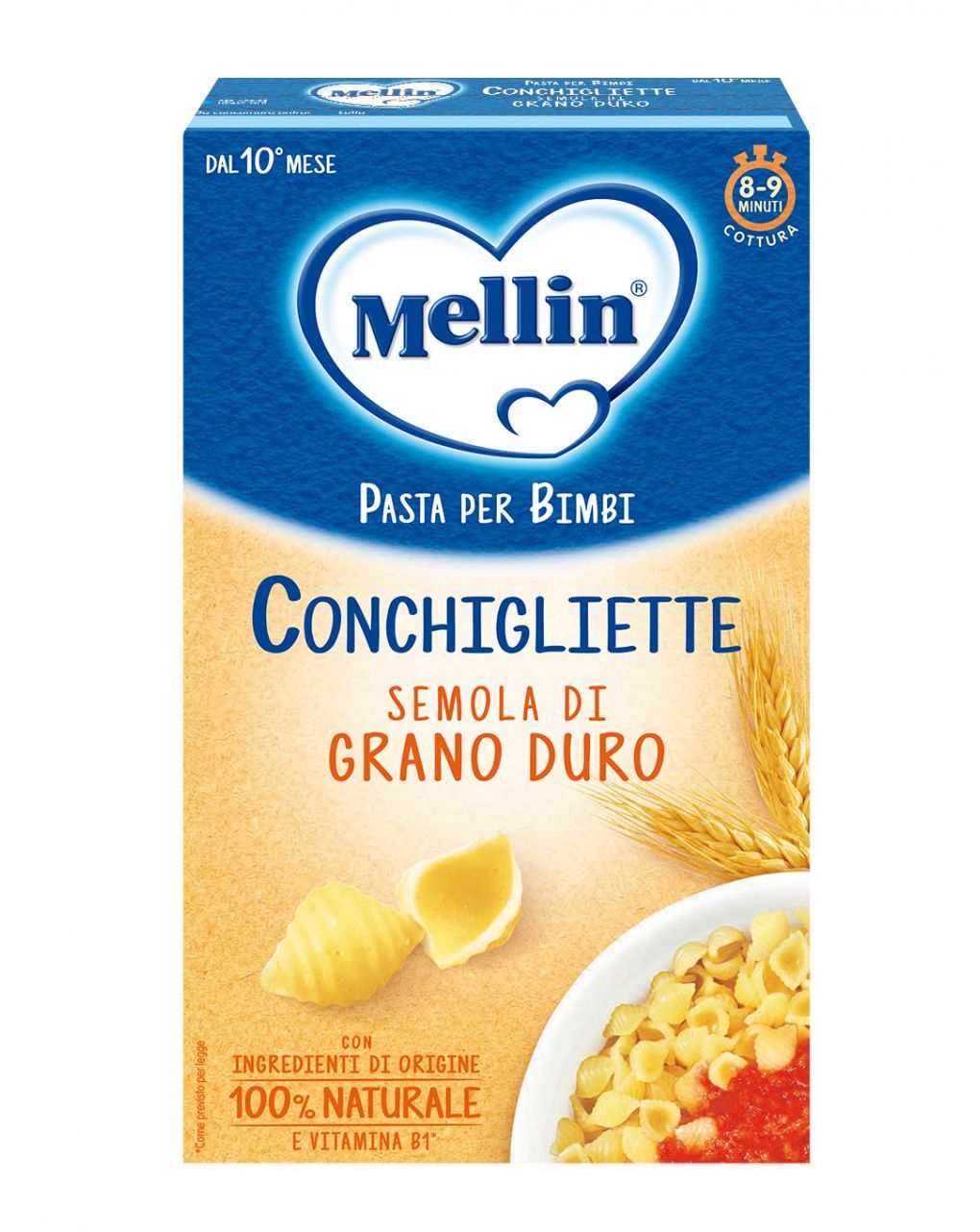 La pasta dei bimbi 100% naturale conchigliette con farina di semola di grano duro 280g - mellin