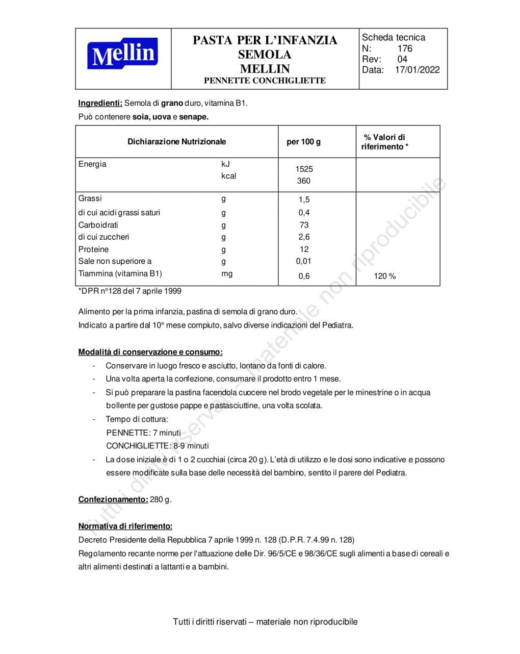 La pasta dei bimbi 100% naturale conchigliette con farina di semola di grano duro 280g - mellin