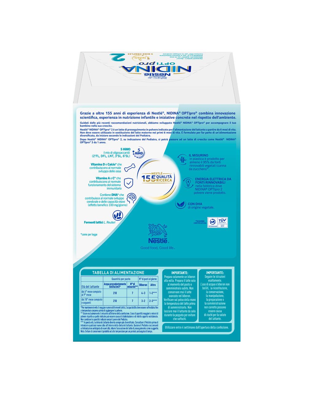 Nidina optipro 2 da 6 mesi, latte di proseguimento in polvere, 1,2 kg (2x600g) - nestlé