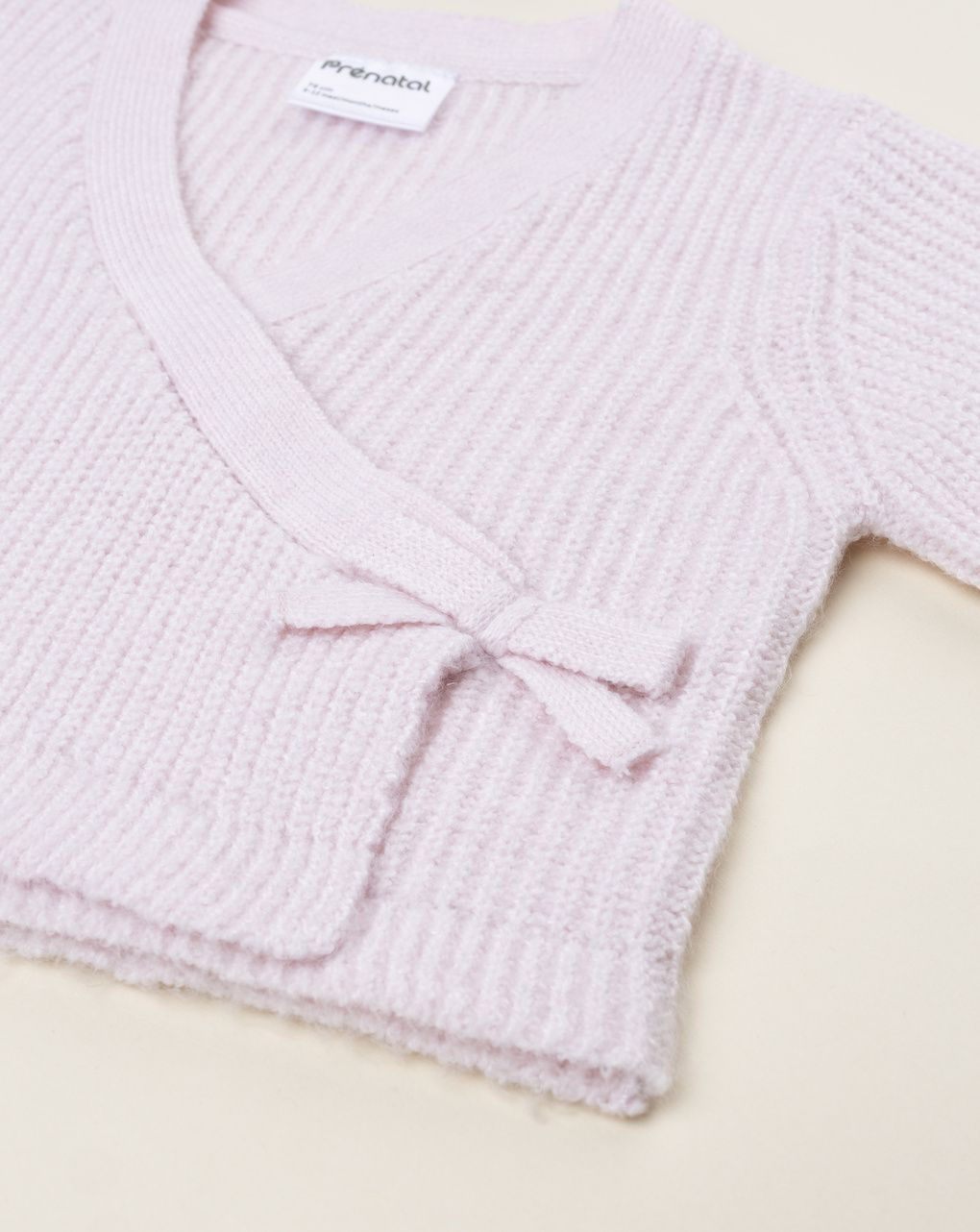 Cardigan bimba rosa con fiocco