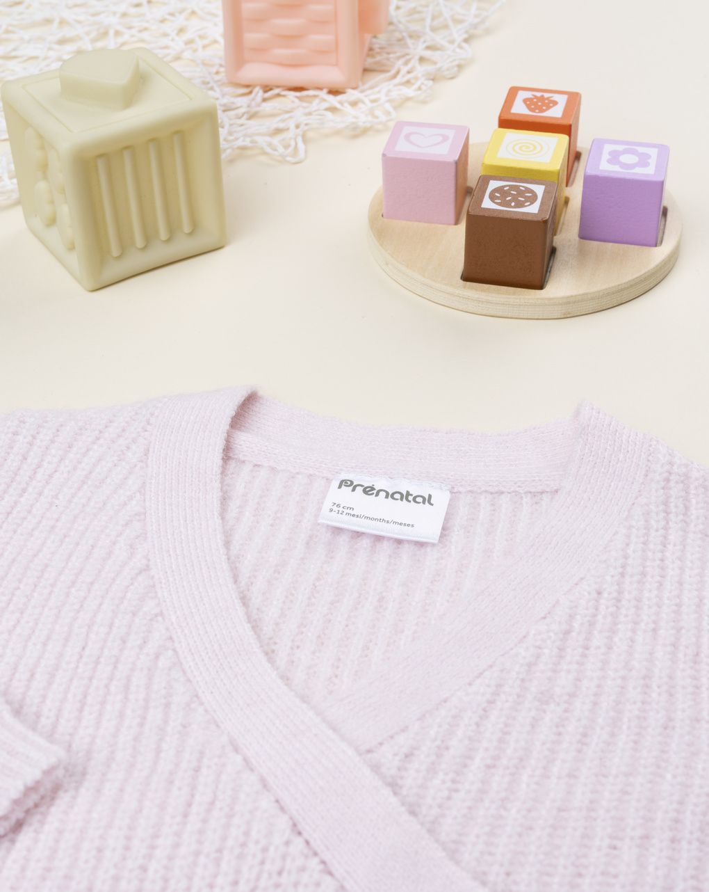 Cardigan bimba rosa con fiocco