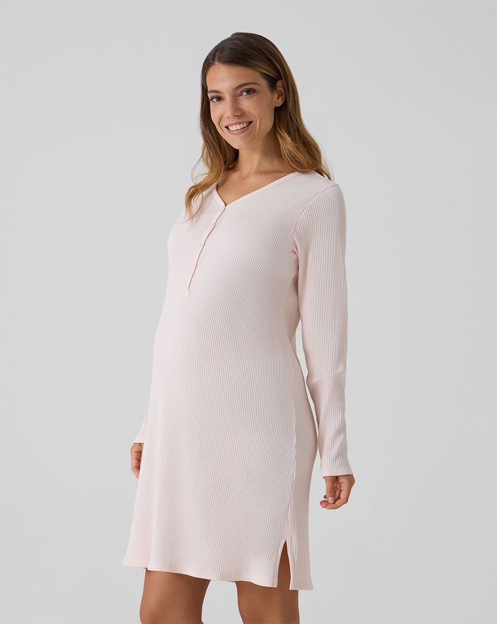 Camicia da notte premaman rosa a costine