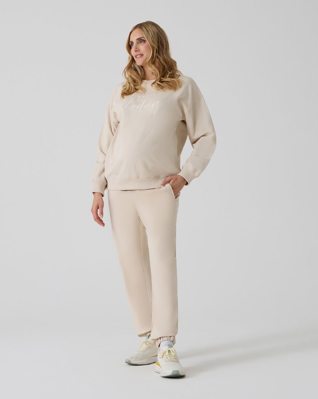 Pantalone gravidanza in felpa panna