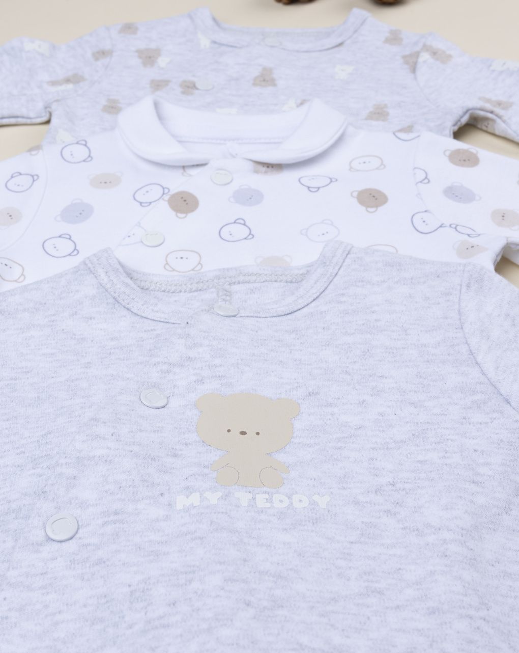 Pack 3 tutine neonato grigio/bianco orsetti