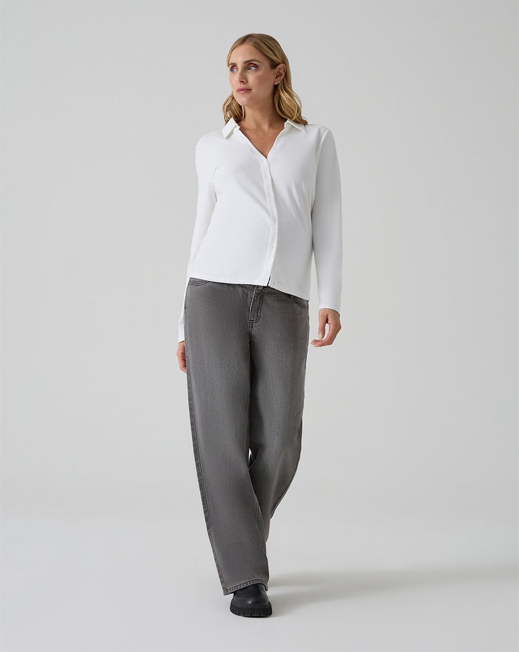 Pantalone premaman denim grigio gamba larga