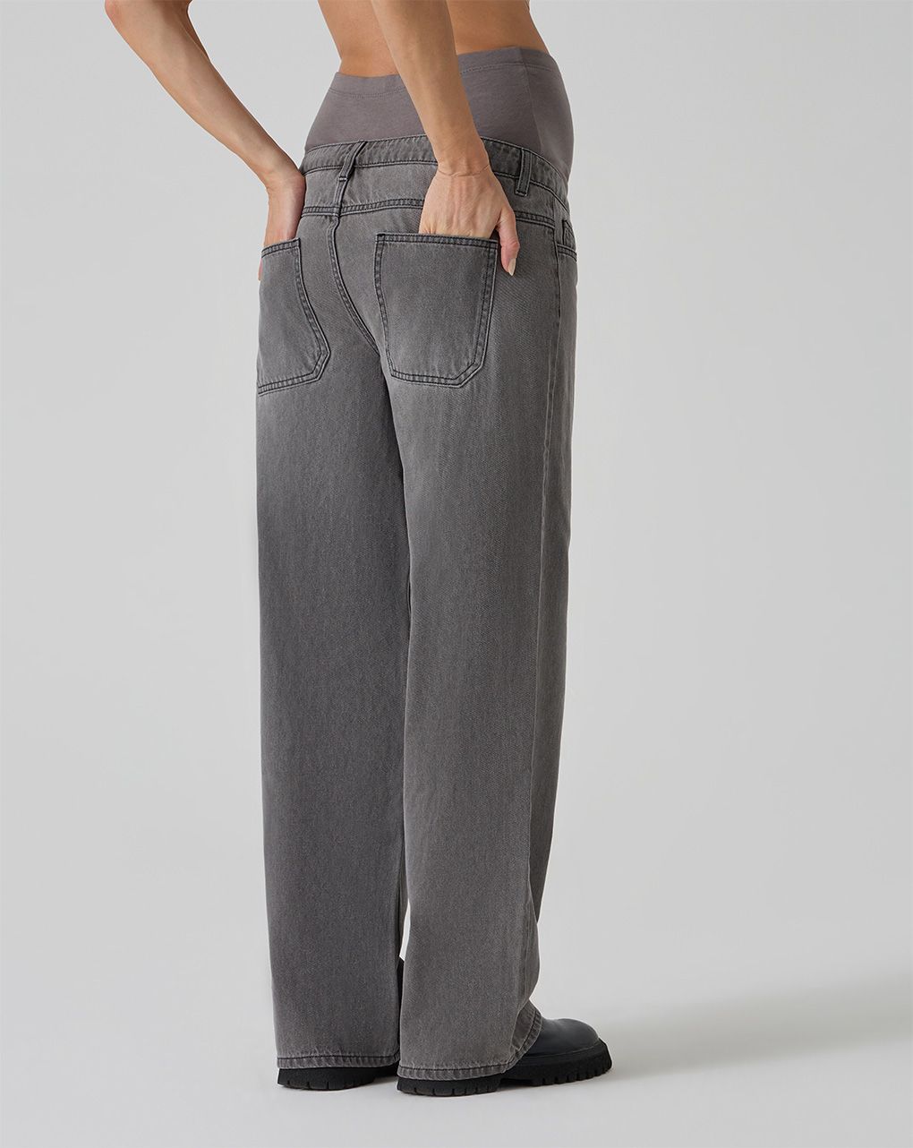 Pantalone premaman denim grigio gamba larga