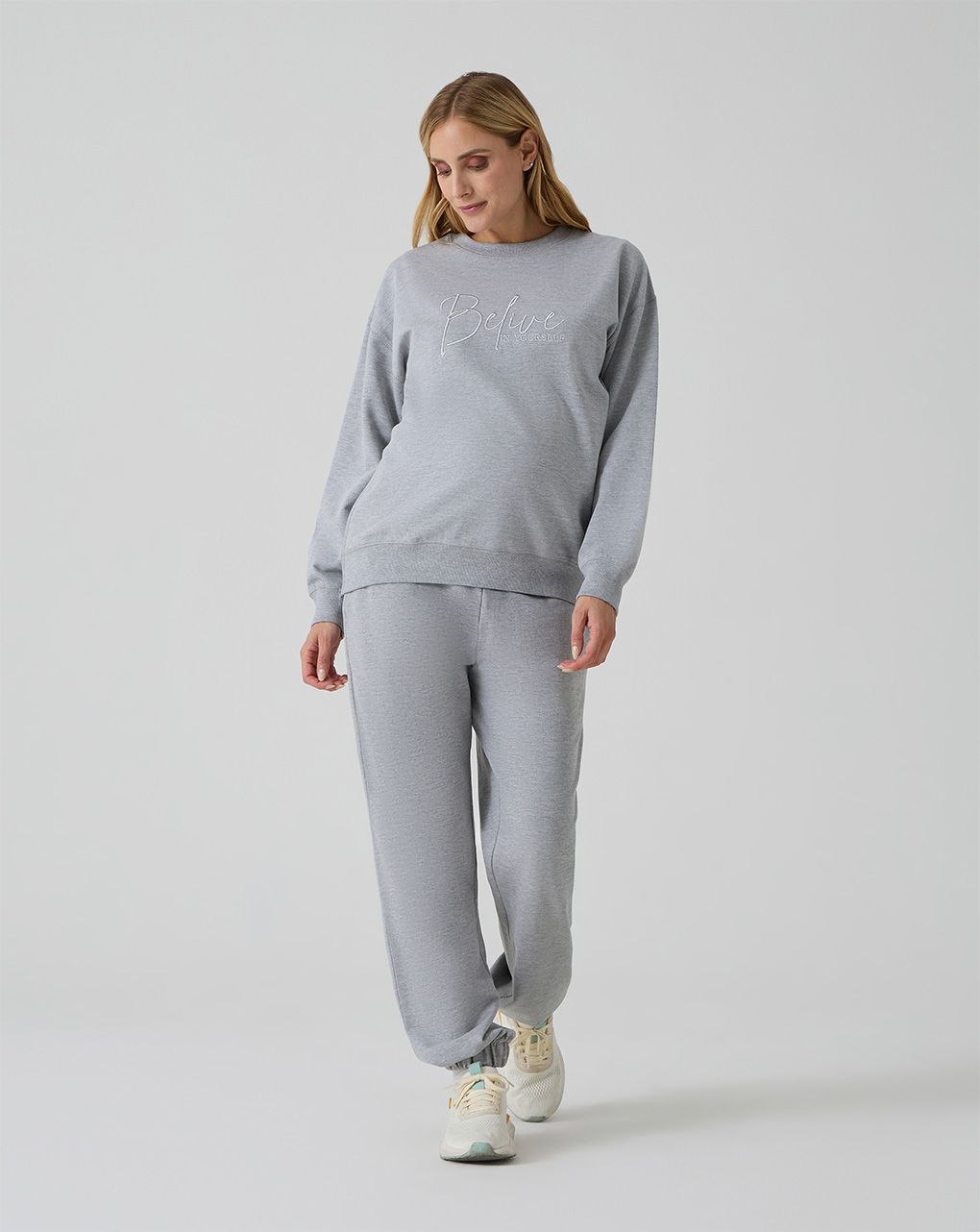 Felpa grigia premaman con ricamo