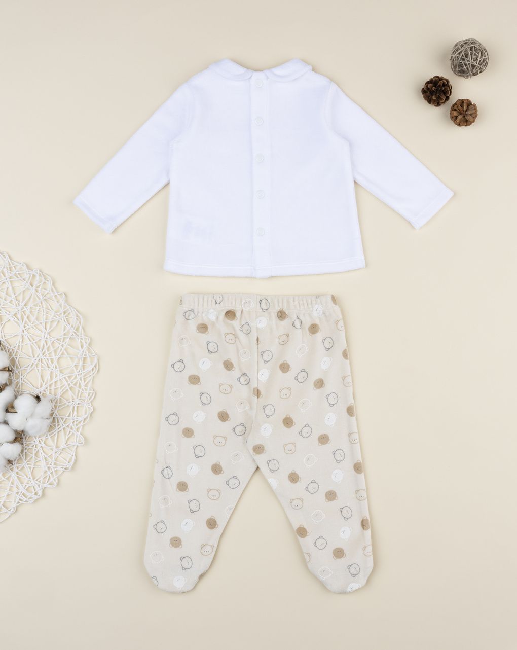 Completo due pezzi bimbo bianco/beige orsetti