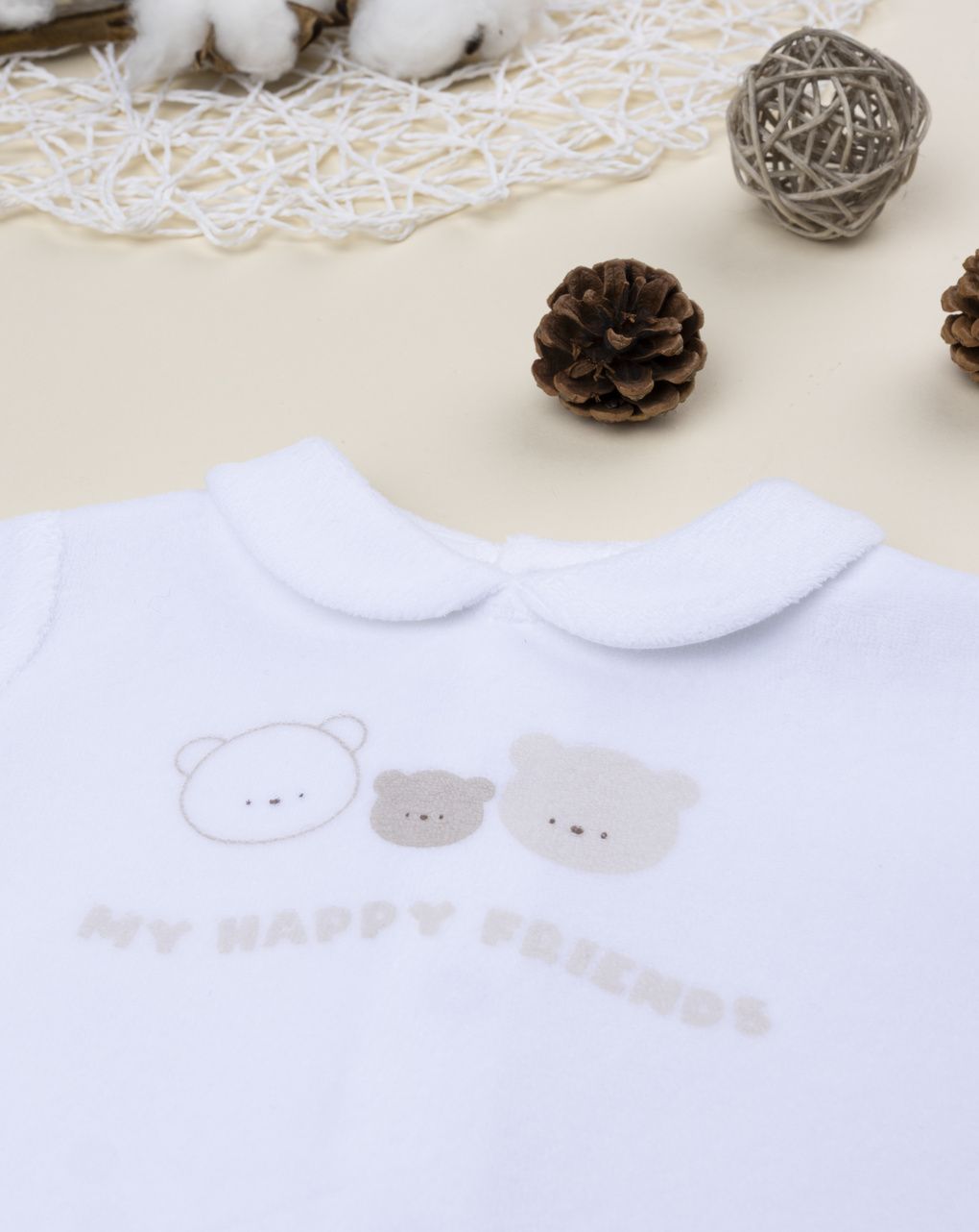 Completo due pezzi bimbo bianco/beige orsetti