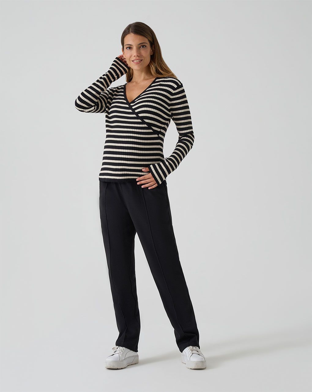 Pantalone gamba larga nero premaman