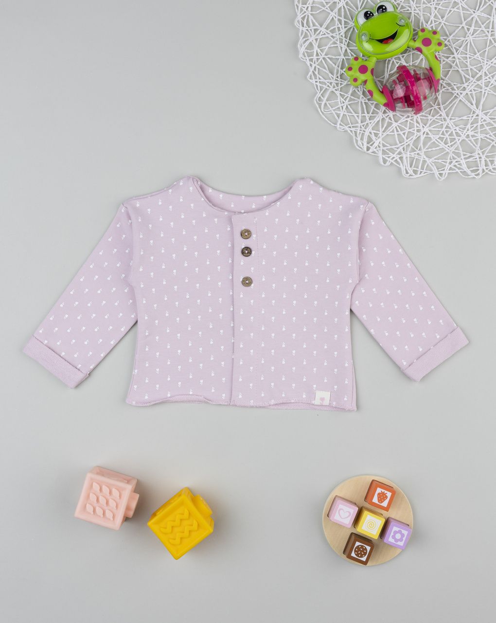 Cardigan neonata rosa con allover