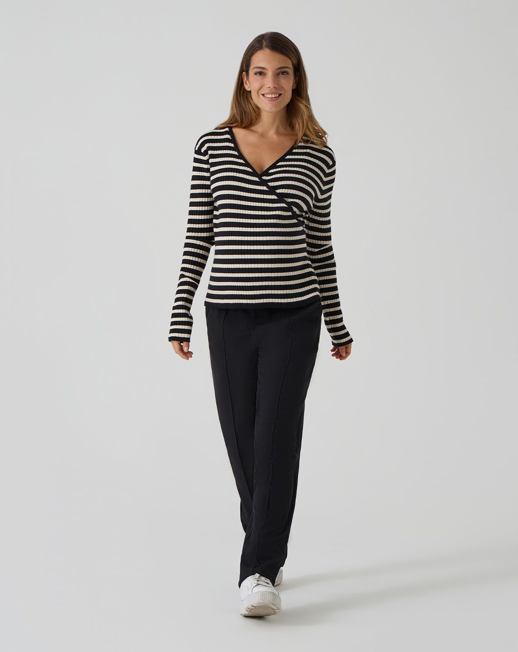 Maglia allattamento tricot rigata nero/beige