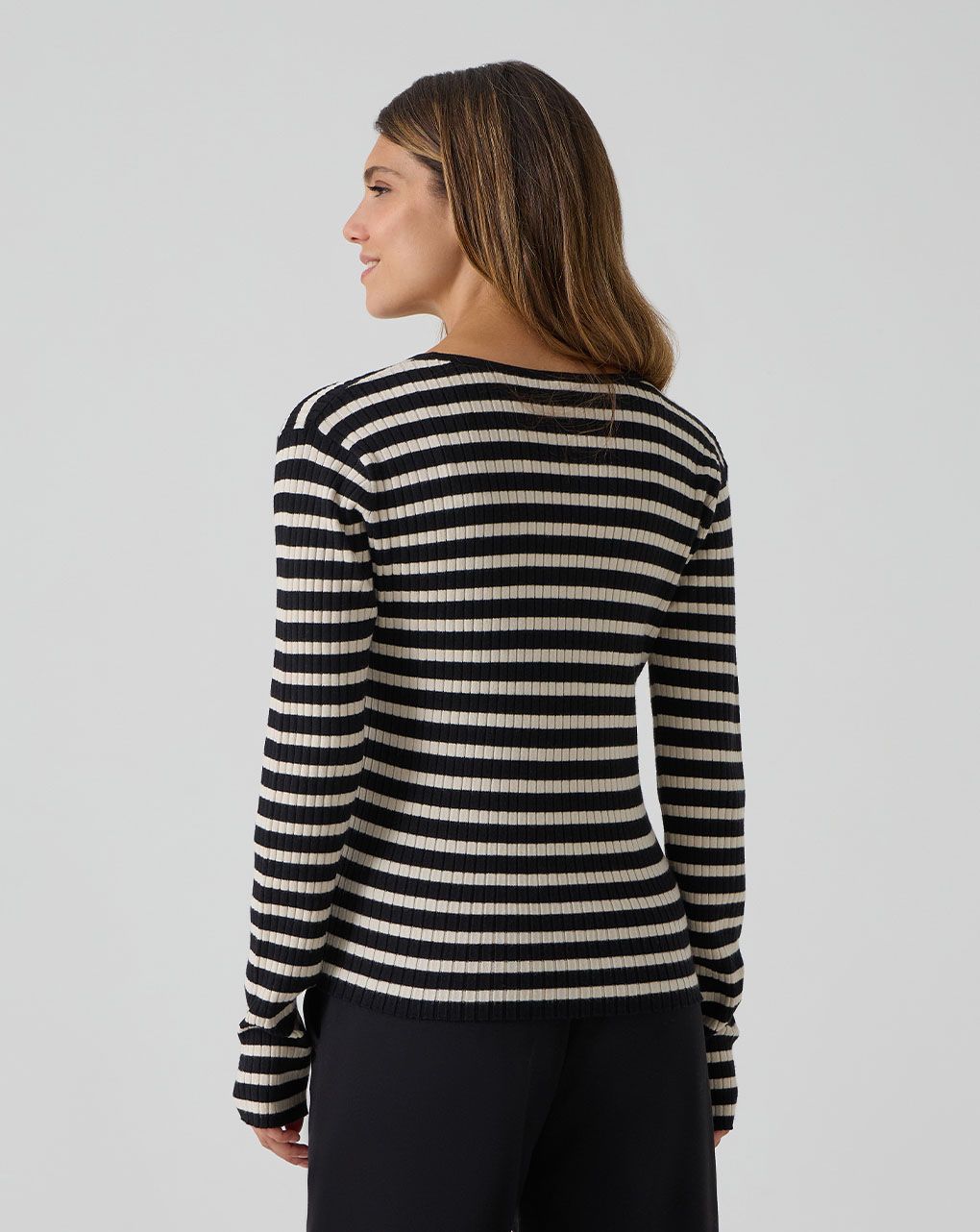 Maglia allattamento tricot rigata nero/beige