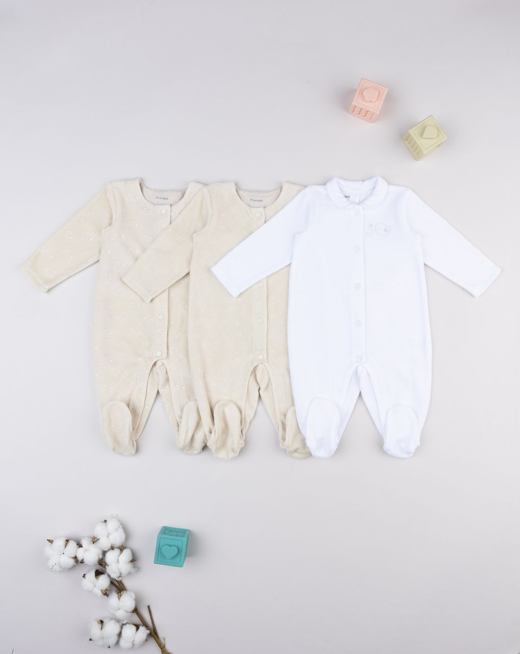 Pack 3 tutine bimba maniche lunghe bianca/beige