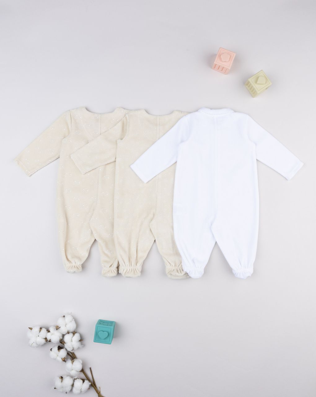 Pack 3 tutine bimba maniche lunghe bianca/beige